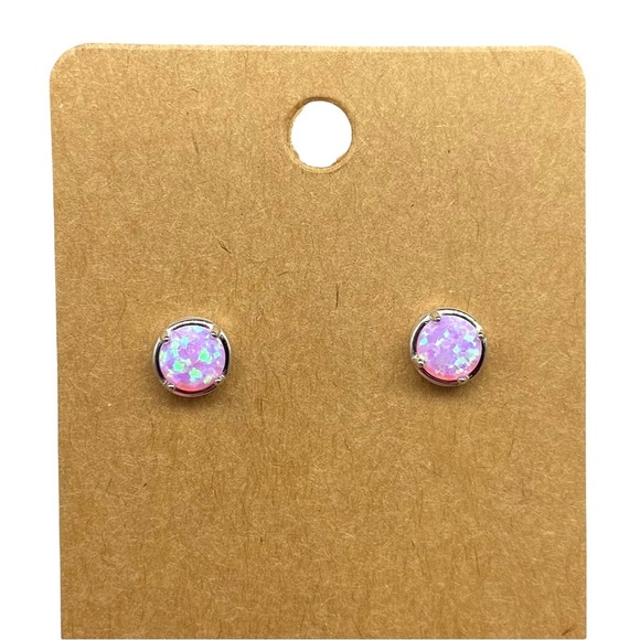 Jewelmazed Jewelry - Pink Opal Round Stud Earrings - Women Jewelry